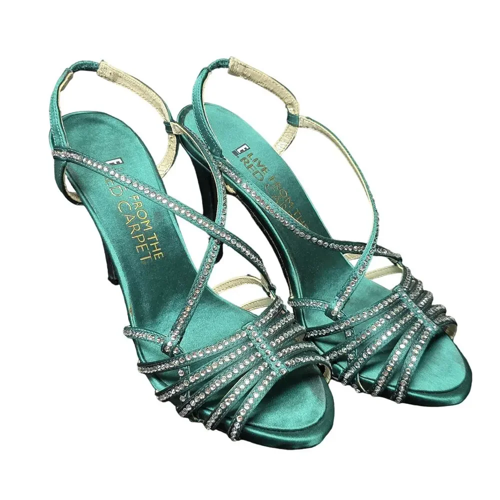 E! Live From The Red Carpet Emerald Green Rhinestone Strap Peep Toe High Heel